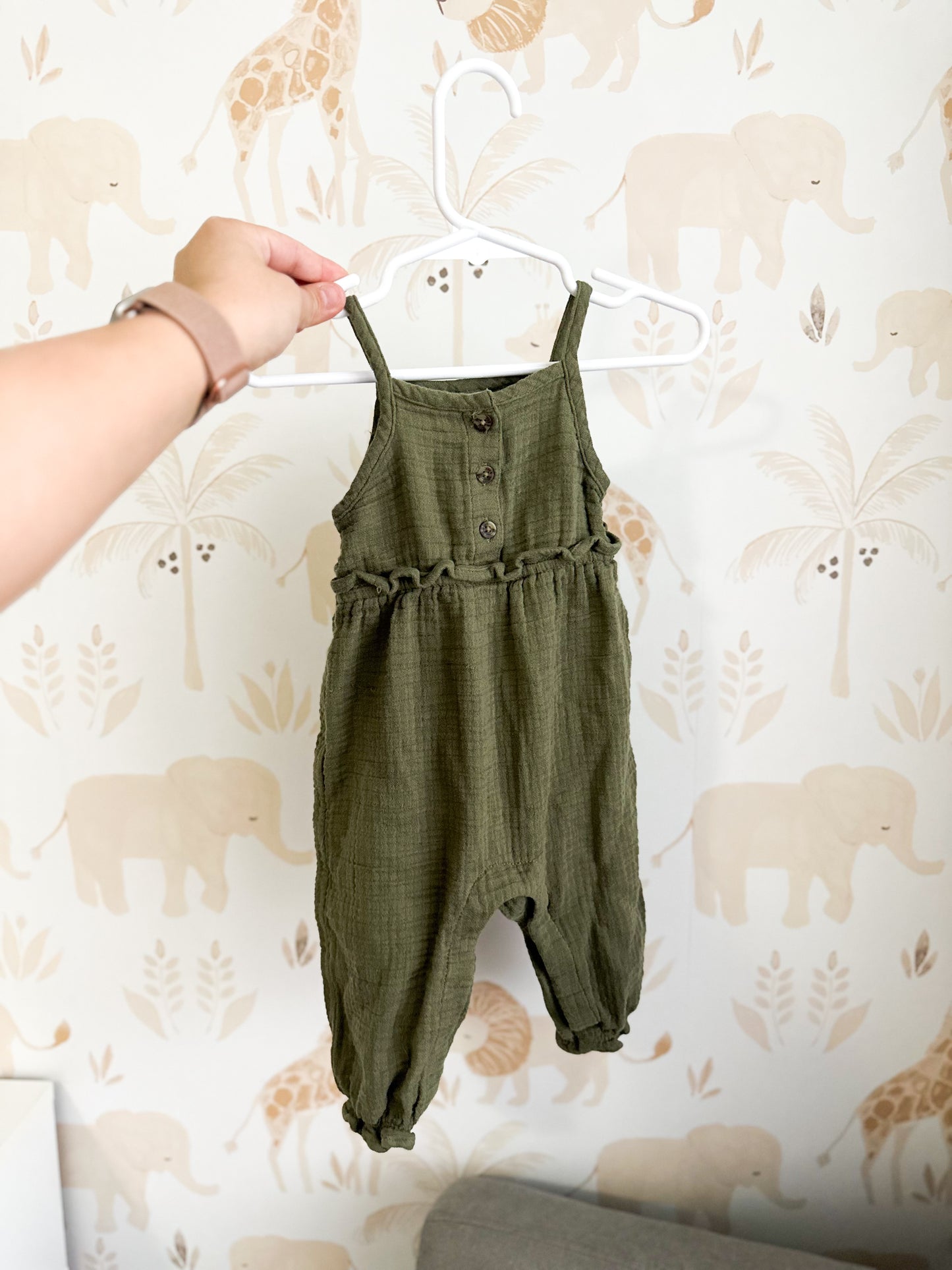 6-12 mo Boho Green Old Navy Jampsuit 100% cotton