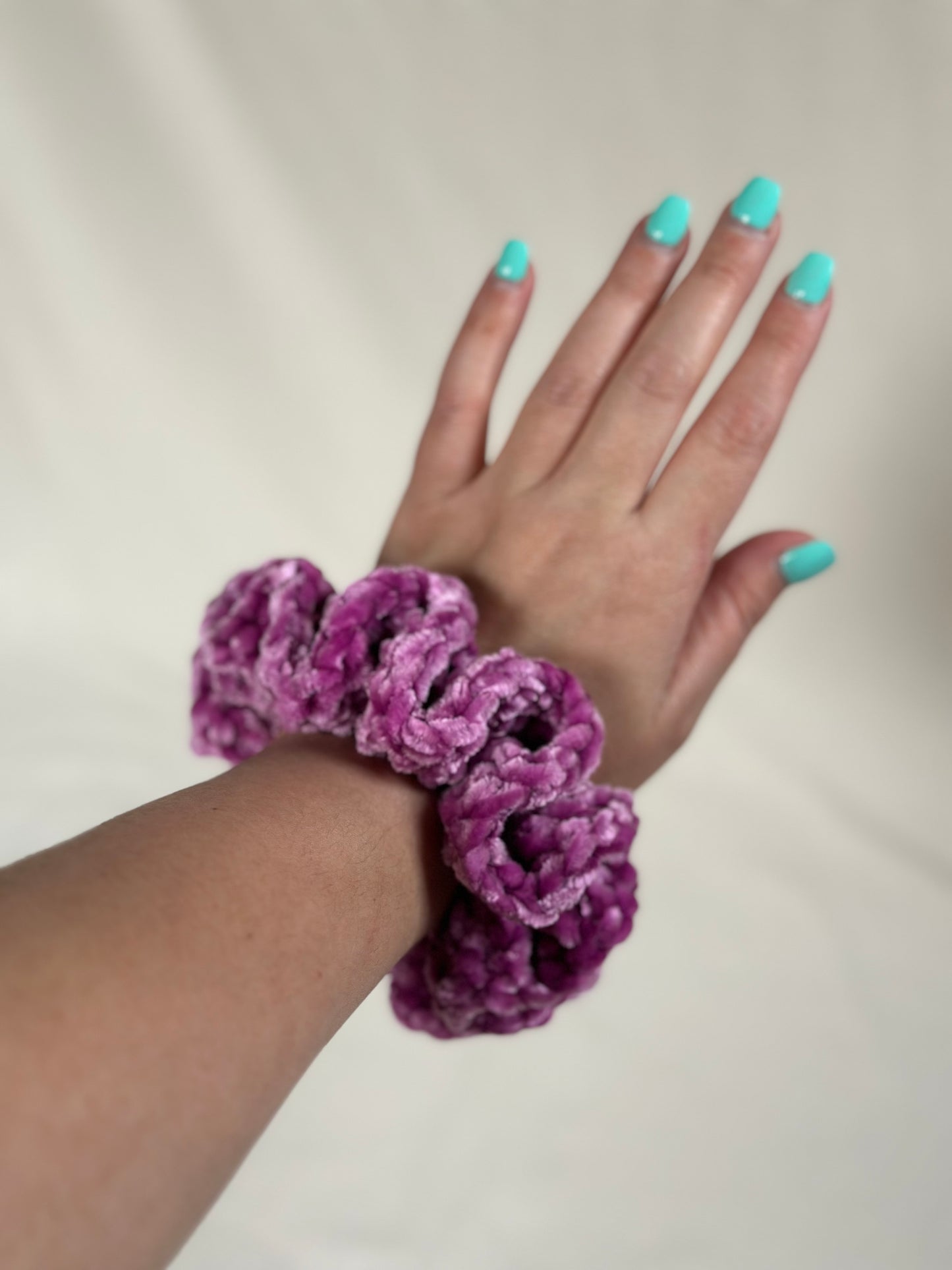 Fuchsia Velvet Crochet Scrunchie