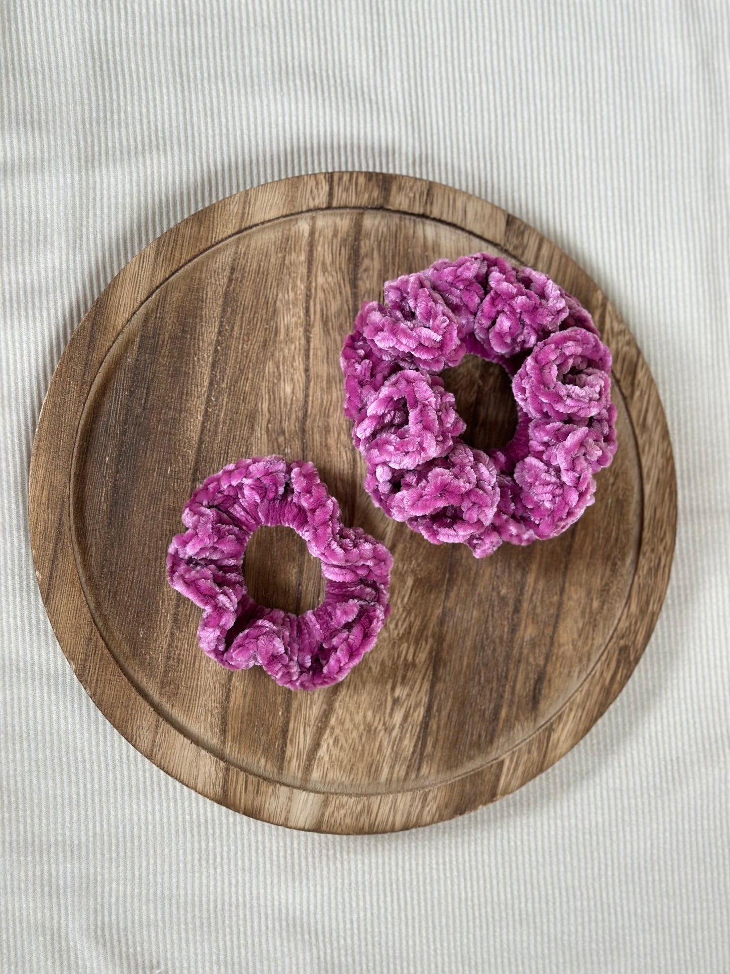 Fuchsia Velvet Crochet Scrunchie