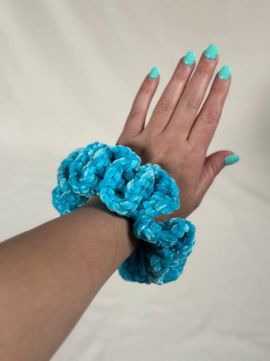 Teal Velvet Crochet Scrunchie