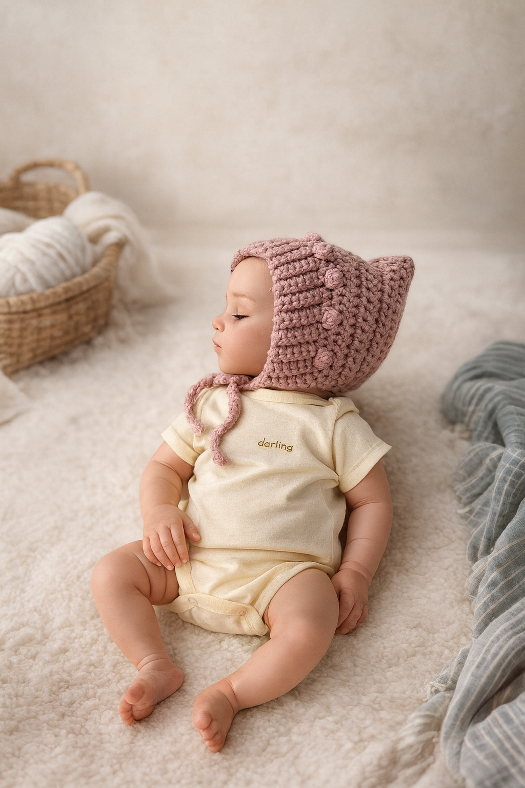 Baby Bonnet 0-3 months Dusty Rose